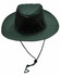 A green slouch hat with a wide brim, featuring a break-away clip and an adjustable chin strap.