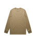 A long-sleeve t-shirt in a tan colour, featuring a simple design and a logo on the neckline.