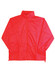 A red outdoor activity spray jacket featuring a full zip and a high collar, with an adjustable hem.