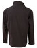 A black men's softshell contrast jacket with a tall collar, featuring a logo on the back.
