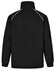 A black kids' track top with a high collar and white piping details on the shoulders. Features a logo.