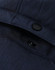 A close-up of a navy blue softshell hoodie featuring snaps and stitching details. The fabric appears sturdy and textured.