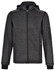 A men's heather bonded fleece jacket in dark grey, featuring a zipped front and a hood, with a logo on the side.
