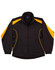 A black and yellow adults warm-up jacket with a front zip and a logo on the chest.