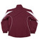 A maroon kids' warm-up jacket with white accents and a standing collar, featuring a logo on the back.