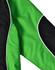 A unisex jacket featuring a vibrant green and black design with contrasting white piping and a logo.