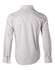 A button-up shirt with a men's long sleeve design in a white and navy ticking stripe pattern, featuring a logo.