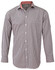 A men's black and white gingham check roll-up long sleeve shirt with a contrasting inner collar. Features a chest pocket and logo.
