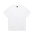 A plain white T-shirt with a crew neckline and short sleeves, featuring a label at the neck.