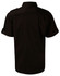 A black men's short sleeve military shirt with a button-up design and rolled sleeves. Features a logo on the back.