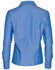 A blue button-up long sleeve shirt with a collar and long sleeves, featuring a logo.