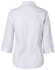 A light blue women's button-up shirt with 3/4 sleeves and an open collar, featuring a back view.