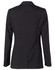 A women's mid-length jacket in black, showcasing a tailored back view with long sleeves and a sleek design.