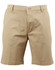 Men's stretch cotton chino shorts in a light beige colour, featuring a button closure and front pockets.