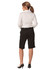 Knee-length black shorts with a flexi waist, shown from the back, paired with a white collared shirt.