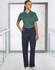 Ladies' utility cargo pants in navy, paired with a green polo shirt, displayed in a modern indoor setting.