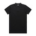 A black polo shirt featuring a classic collar and three-button placket. It has a discreet logo on the chest.
