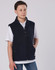 A diamond fleece vest in navy worn by a child, featuring a zip fastening and side pockets.