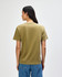 A heavyweight cotton unisex T-shirt in olive green, featuring a plain back and short sleeves.