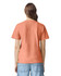A heavyweight adult t-shirt in a peach colour, shown from the back, featuring a logo.