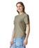 A lightweight heavyweight t-shirt in khaki, featuring a simple design and short sleeves. Includes a logo on the shirt.