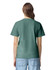 A green adult heavyweight T-shirt, featuring a simple design and a logo on the back.