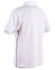 A white men's polo shirt with contrasting black piping and branding on the back.