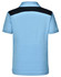 Light blue children's polo shirt with a black shoulder panel and a logo on the back.