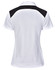 A women's polo shirt in white with black shoulder panels and a logo. Perfect for casual or sporting wear.