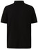 A black men's polo shirt displaying a classic design with short sleeves and a collared neckline. It features a logo.