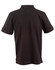 A black men's polo shirt with a classic collar and short sleeves, featuring a logo on the back.