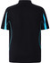 A black polo shirt featuring blue accents and a logo, designed with a short sleeve and mesh detail.