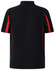 A short sleeve polo shirt in black with red detailing and a logo on the front.