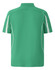 A green men's polo shirt featuring short sleeves and contrasting white piping, with a logo on the back.