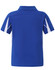 A blue kids' polo shirt featuring white accents, with a classic collar and short sleeves. It has a logo on the garment.