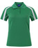 A green and white short sleeve polo shirt featuring a collar and contrasting side panels, with a logo on the chest.