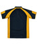 A navy and gold men's polo shirt featuring a logo. The shirt has short sleeves and a classic collar.