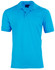 A bright blue polo shirt featuring a collar, short sleeves, and a logo on the front.