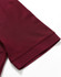 A maroon polo shirt with short sleeves, featuring a neatly finished collar and a logo.