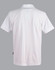 A white men's polo shirt with a collar and short sleeves, featuring a logo on the back.