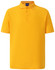A yellow polo shirt featuring a collar, short sleeves, and three buttons. It has a logo on the chest.