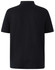 A navy blue men's polo shirt with short sleeves and a collar, featuring a logo on the back.