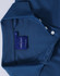 A blue ladies' polo shirt featuring a collar, buttons, and a brand label inside.