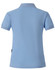 A light blue ladies' polo shirt featuring a collar and rolled sleeves, with a logo on the side.