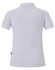A white ladies' polo shirt featuring a collar and a logo on the side. The back is plain with no additional design.