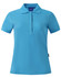 A bright aqua polo shirt with a classic collar and short sleeves, featuring a logo on the chest.