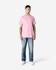 A pink Gildan Ultra Cotton adult T-shirt displayed on a model wearing black pants and sneakers, featuring a logo.