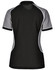 A tri-colour women's polo shirt in black, grey, and white with a branding logo. Features a classic short sleeve design.
