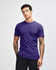 A purple unisex fine jersey short sleeve t-shirt is displayed, featuring a logo on the front.