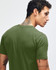 A fitted olive green short sleeve t-shirt displayed from the back, featuring a visible logo on the garment.